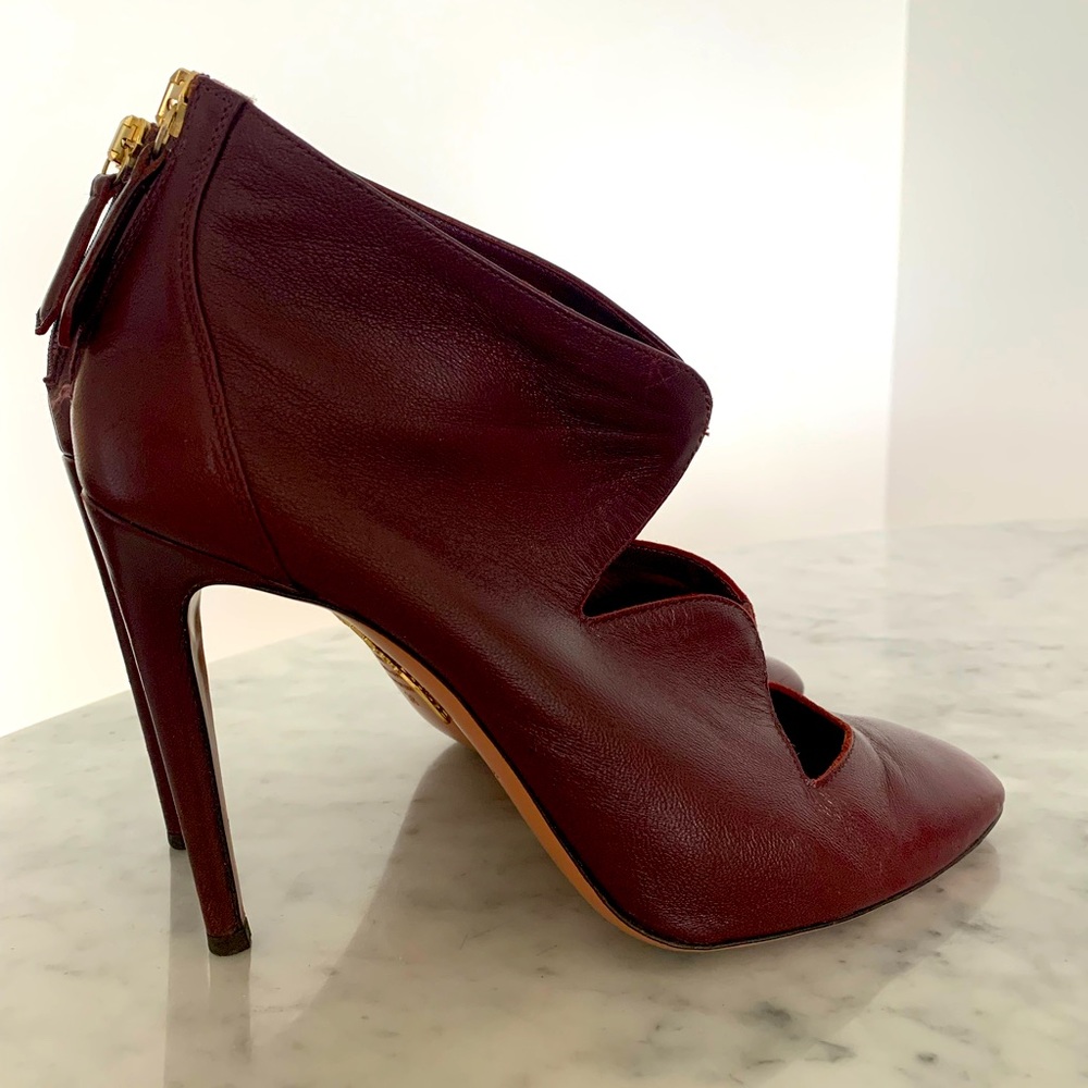 Deep Cherry Red leather AQUAZZURA ankle booties 7.5